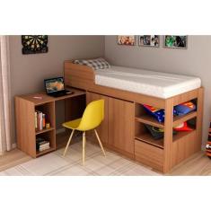 Cama Multifuncional Juvenil CM8021 c/ Escrivaninha Amêndoa - Tecno Mob