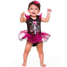 Fantasia de Caveira Mexicana Bebe Feminino de Halloween G 6-9 Meses