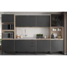 Cozinha Modulada Completa 18 Portas 02 Gavetas Firenze Avena Touch Grafito Demóbile