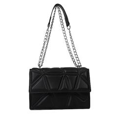 Bolsas transversais de moda feminina Alça de corrente leve Bolsas de ombro acolchoadas de designer (Black)