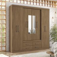 Guarda-roupa Casal 8 Portas 4 Gavetas Nápoles com Espelhos Jatoba