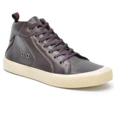 Tênis Cano Alto Masculino Sapaténis Casual Cadarço Confortável Macio Moderno Em Couro Legitimo-Masculino