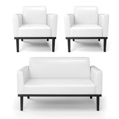 Sofá Namoradeira Com 2 Poltronas Base De Madeira Fixa Preto Marisa Corano D03 - D\`rossi Cor Branco