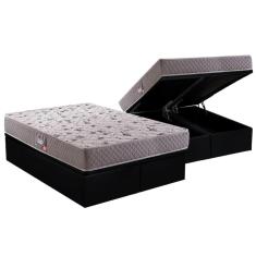 Cama Box Baú Queen: Colchão Espuma D45 Herval  / AG65 Black Double Face + Base CRC Suede Black(158x198)