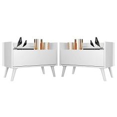 Kit c/ 2 Mesas de Cabeceira 60 cm c/Pés Retrô Multimóveis Branca