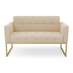 Sofá Namoradeira Elisa Suede Bege Base Metálica Industrial Dourada - D`rossi