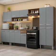 Armário de Cozinha Completa 293cm Rustic/Cinza Emilly Madesa 01, Rusti