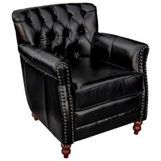 Poltrona Decorativa Sala de Estar Níger Pés Madeira Couro Preto - Gran