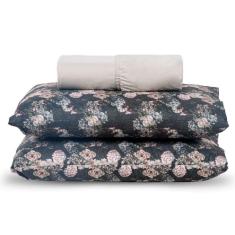 Jogo Cama Lençol Verace Casal Padrão Percal 300 Fios C/ Fronhas Estampadas 3 Peças - Cáqui