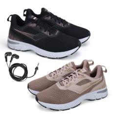 Tênis Feminino Esporte Treino + Fone de Ouvido Kit 2 - BFK, Rosa, Pret