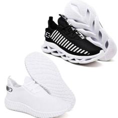 Tênis Esportivo Academia Para Treino - 2 Pares Branco/Preto - Evoltenn