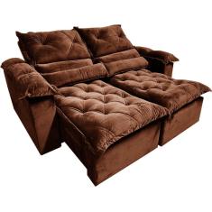 Sofá com Molas 2 Lugares Retrátil e Reclinável Santorini Fofíssimo Tecido Veludo 180cm Cor Marrom