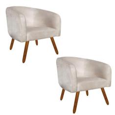 Kit 02 Poltronas Stella Suede Bege Pés Palito Castanho - CASA DO PUFF