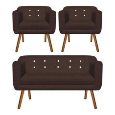 Kit 01 Namoradeira e 02 Poltronas Julia Marrom Com Strass - D'ROSSI