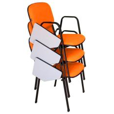 03 Cadeiras Universitárias Linha Hotel Auditório Laranja