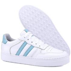 Tênis Casual Mr. Gutt De Couro listras Branco, Branco, Azul, Mulher, 3