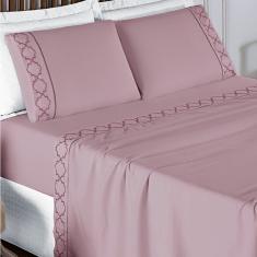 Jogo De Lençol Queen Infinity Bordado Micropercal 300 Fios 4 Peças - Uva