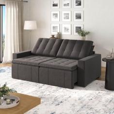 Sofá Cama Retrátil e Reclinável 3 Lugares 220cm em Linho Palmeira Cabe