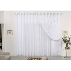 Cortina De Varão Voil Duplo Branco 4,00x2,30 Sala Quarto