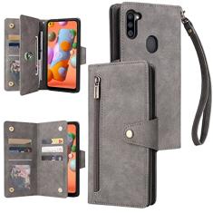 Smartphone Protective Thone Flip Capas Para a Samsung Galaxy. A11 (OB) Caso, multi-card com zíper carteira de telefone caso de couro Folio Flip carteira de carteira magnética caso capa de telefone par