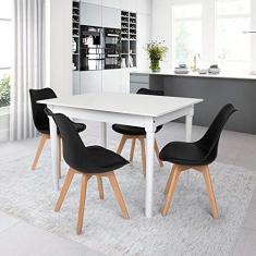 Conjunto Mesa De Jantar Robust 110x90 Branca Com 4 Cadeiras Eames Wood Leda - Preta