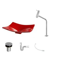 Kit Cuba F44 C/Torneira Link 1062 Metal + Válvula Click 1''B (2,6cm) + Sifão Pvc + Flexível Vermelho