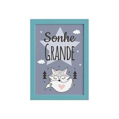 Quadro Decoração Escandinava Raposinha Moldura Azul 22x32cm