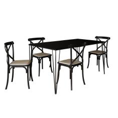 Conjunto De Mesa Elen Retangular Tampo De Madeira 140X80Cm Preto Com 4 Cadeiras Katrina Preto