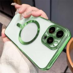 Luxo chapeamento claro magnético caso de carga sem fio para iphone 14 13 12 11 pro max x xr xs 8 plus capa de silicone macio, verde, para iphone xr