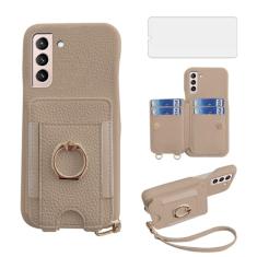 Asuwish Capa de telefone para Samsung Galaxy S21 5G 6,2 polegadas capa carteira com protetor de tela de vidro temperado e anel de crédito de couro PU suporte para cartão suporte slot acessórios para