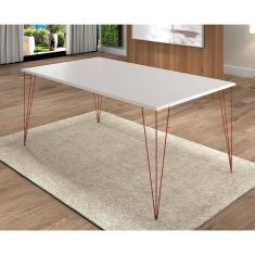 Mesa de Jantar Elen 140x80cm Tampo Branco com Base Cobre