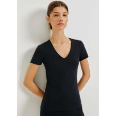 Blusa Básica Feminina Slim Decote V - Hering, G, Preto