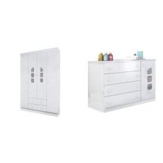 Guarda-Roupas 4 Portas 2 Gavetas e Cômoda 4 Gavetas 1 Porta Lívia - Ph