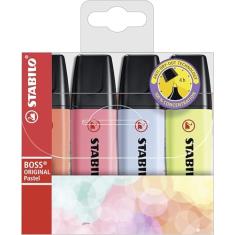 Marca Texto - STABILO BOSS ORIGINAL Pastel – Estojo com 4 unidades – Cores sortidas