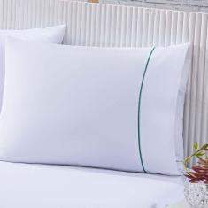Jogo De Cama Lençol 100% Algodão Percal 150 Fios Casal Gran Moratta 3 Peças Branco E Verde
