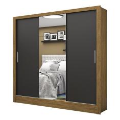Guarda Roupa Roupeiro Santiago Plus 3 Portas De Correr Com Espelho Central 3 Gavetas Carioca Cinamomo Preto