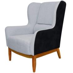 Poltrona Decorativa Fixa Base de Madeira Milena D02 Linho Cinza D-315 