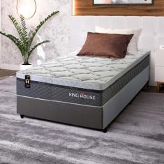 Conjunto Cama Box Cinza c/ Molas Ensacadas Benton Cinza Solteiro 96x203x71