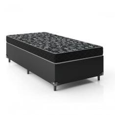 Cama Box Solteiro 88 Tecido Sintético Preto Com Colchão Espuma D20 - Tampo Preto 12cm