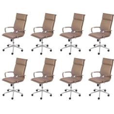 Kit 8 Cadeiras para Escritorio Presidente Design Italiano Estofada em Sintético 3304 Caramelo