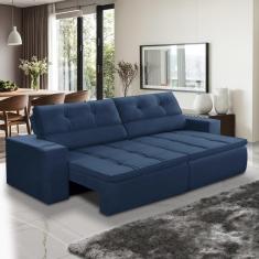 Sofá Retrátil e Reclinável 3 lugares 2,30m com Molas Stella Suede Azul Adonai Estofados