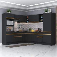 Cozinha Completa de Canto com Rodapé Veneza Multimóveis MP2081 com Armário e Balcão Preta