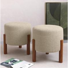 Kit Puff,Puf Banqueta Sala Redondo Bege ou Cinza Pés palitos -Thor- CM