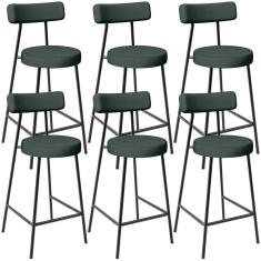 Kit 06 Banquetas Baixa Para Cozinha Sala De Jantar Bancada Milão L02 Linho Verde Musgo