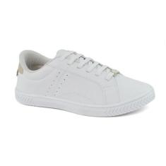 Tênis Godiva Calce Fácil Tachas Metálicas Feminino Branco Dourado-Feminino