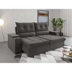 Sofá 4 Lugares Horus Bipartido 230cm Retrátil e Reclinável com Porta Copos Grafite