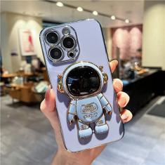Capa de telefone dobrável com suporte de astronauta de desenho animado para iPhone 11 12 13 14 15 Pro Mini XR XS Max capa de moldura macia em SE2 7 8 Plus, capa Gary Astronaut, para iphone 12 Pro