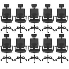 Kit 10 Cadeiras de Escritório Presidente com Nr17 Atenas Alta Preto