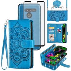 Asuwish Capa de telefone para LG G8 ThinQ Carteira com zíper destacável capa celular com protetor de tela de vidro temperado alça transversal porta cartão flor LGG8 Thin Q G 8 LG8 G8thinq LGG8thinq 8G