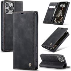 CaseMe Capa carteira para iPhone 16 Pro Max, feita à mão, retrô, durável, de couro com fecho magnético, flip antiqueda, à prova de choque, com suporte e compartimentos para cartões para iPhone 16 Pro